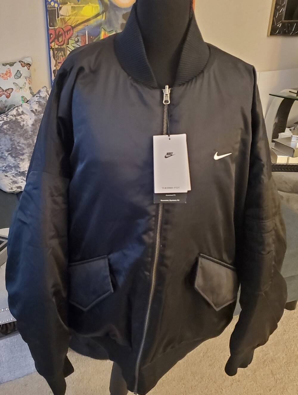 Nike Oversized Therma Fit Women's Black/ Grey Reversible  Bomber Jacket XXL NWT